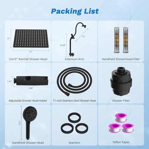 12" Dual Filtered 10" Rainfall Shower Head with Handheld 10