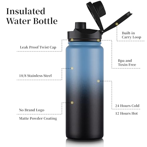 24 oz Insulated Water Bottle Bulk 8 Pack (8 Count)