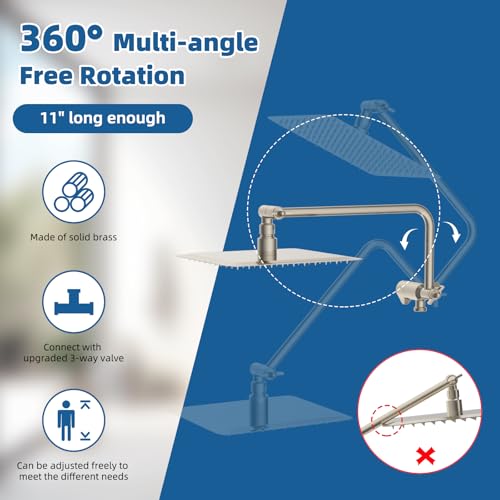 12" Metal Rainfall Shower Head with 10