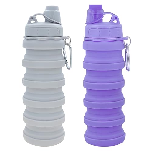 Collapsible Water Bottles Two Pack Travel Sports Portable Sport Water Bottle comes with mountaineering Buckle 501ml silicone Water (2 Count)