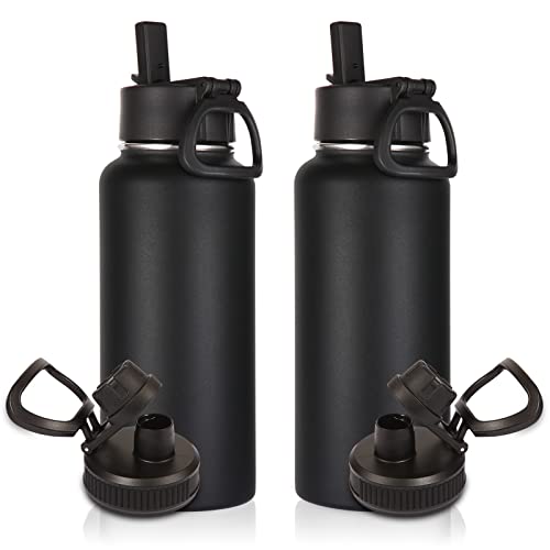 32oz Insulated Water Bottles Bulk 2 Pack with Straw Lid & Spout Lid (2 Count)