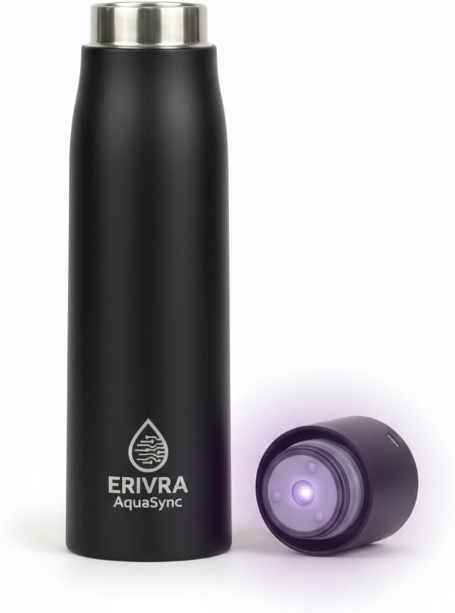 AquaSync Smart Self-Cleaning Water Bottle 17oz Vacuum Insulated Stainless Steel with UV-C Light Technology LED Temperature Display & USB-C Rechargeable Battery