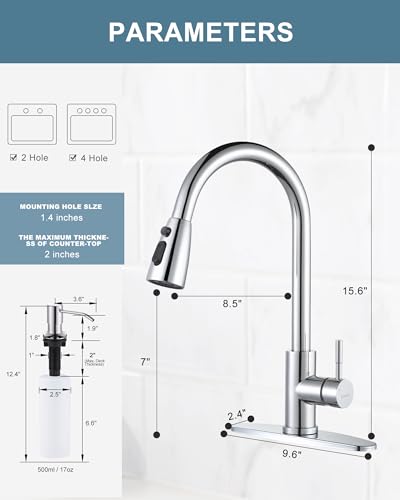 Chrome Kitchen Faucet with Soap Dispenser