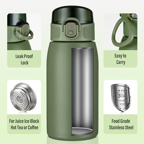 Insulated Water Bottle 12 oz with Dustproof Lid