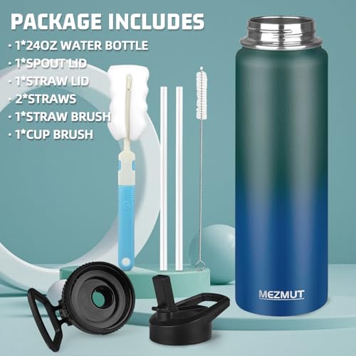 24oz Sports Insulated Water Bottle for School with 2 Lids (24 Count)