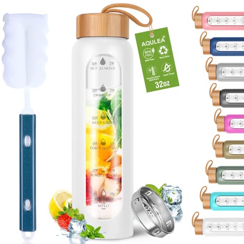Glass Water Bottles 32 Oz with Silicone Sleeve
