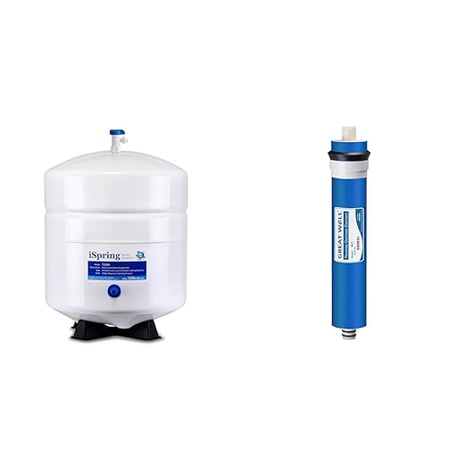 iSpring T32M Pressurized Water Storage Tank & Greatwell Reverse Osmosis Membrane 75 GPD 11.75” X 1.75”, Replacement Fits Standard Under Sink RO Drinking Water Filtration System, MC7