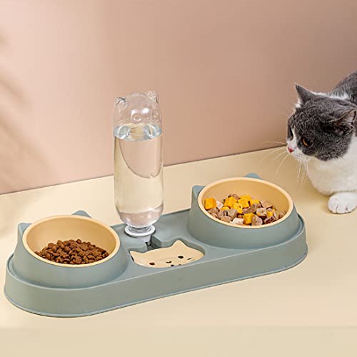 Triple Cat Food Bowls with Water Dispenser