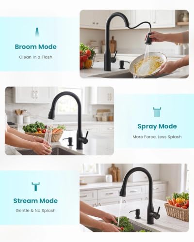Matte Black Kitchen Faucet Touchless with Sensor and Soap Dispenser
