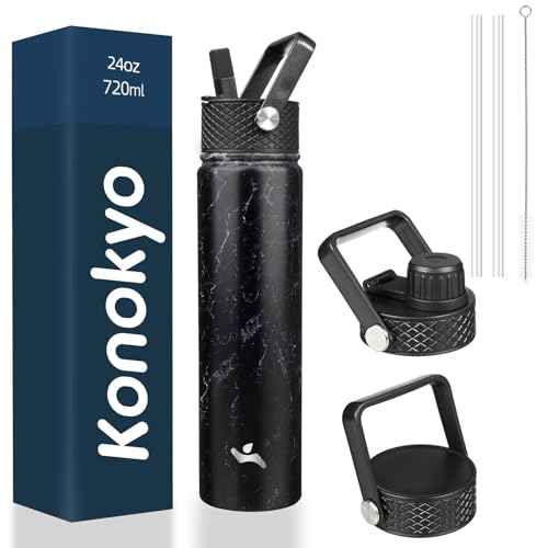 24 oz Insulated Stainless Steel Water Bottle with Straw Lid