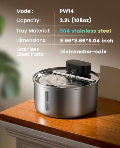 108oz 3.2L Wireless Stainless Steel Cat Water Fountain
