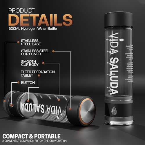 Hydrogen Water Bottle Generator 500ml Portable SPE PEM Hydrogen Rich Water Maker with Titanium Platinum Plates Fast Rechargeable Ionized Water Bottle for Home Travel Gym Hydration