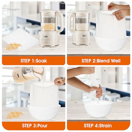 4 Pack Nylon Nut Milk Bag 13×13 Inches Fine Mesh Cheese Cloth Multiple Usage Reusable Food Strainer Professional Cold Brew Filter for Straining Fruit Juice Coffee Tofu Greek Yogurt Tea (4 Count)