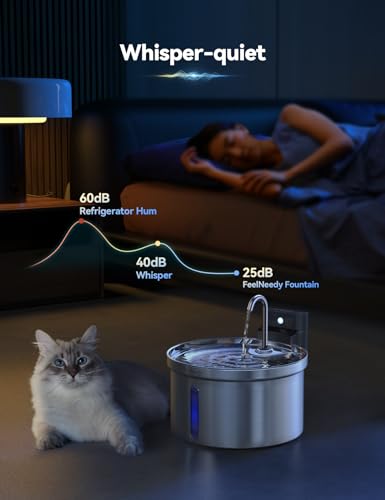 Wireless Cat Water Fountain [Water & Battery Separation] FEELNEEDY Stainless Steel Automatic Pet Water Dispenser