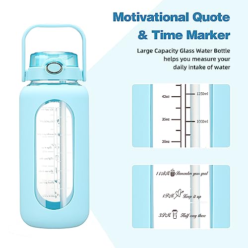 64 oz Glass Water Bottle with 2