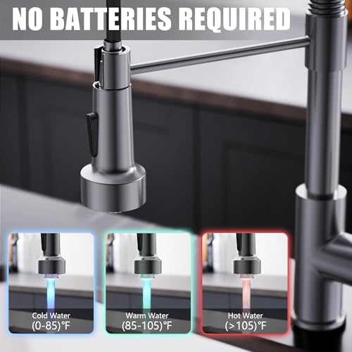 Led Black Stainless Kitchen Faucet with Pull Down Sprayer