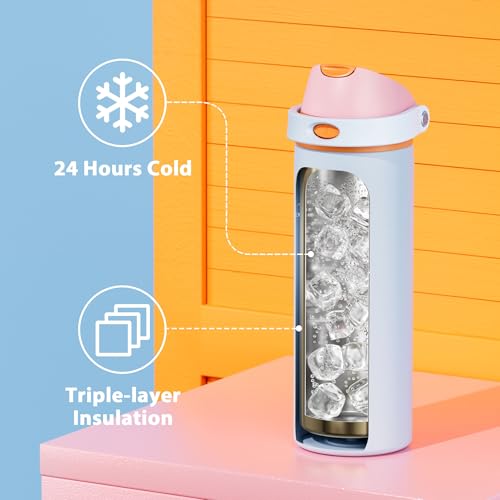 24 oz Insulated Water Bottle with Straw
