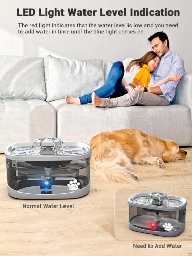 2.5Gal 9.5L Dog Water Fountain Extra Large Pet Water Fountain 3 Flow Modes Cat Water Fountain Larger Filter Filtration& Smart LED Pump& Safe Touch