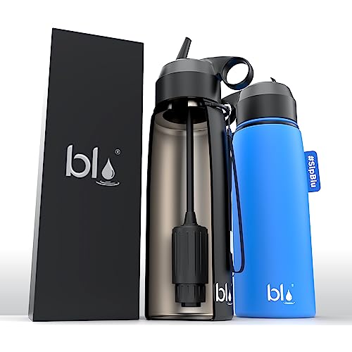 All-in-ONE | Vacuum Insulated Stainless Steel Water Bottle Flask with a Filter (26oz) | Made in The USA | Removes 99.99% contaminants (Regular - Blue)