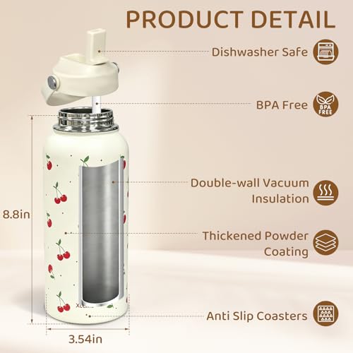 32oz Cherry Gift Insulated Water Bottle for Women with Straw