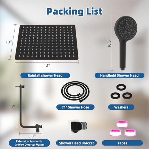 12" Metal Rainfall Shower Head with 10 (3 Count)
