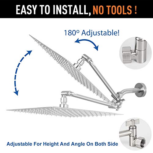 High Pressure Large Stainless Steel Square Rain ShowerHead With Shower Arm Waterfall Full Body Coverage Easy to Clean and Install