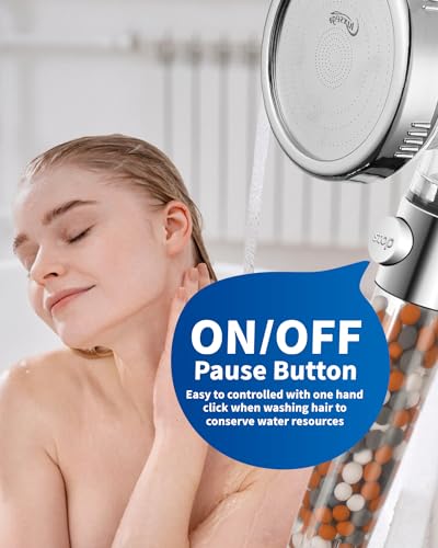 Filtered Shower Head for Hard Water with Stop