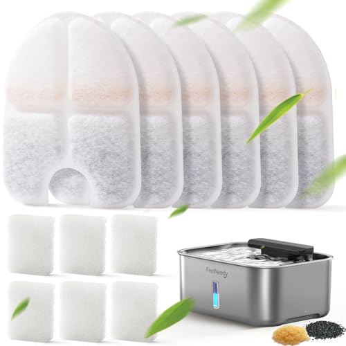 6 Packs Dog Water Fountain Filters & 6 Packs Pump Filters Sponges Replacement