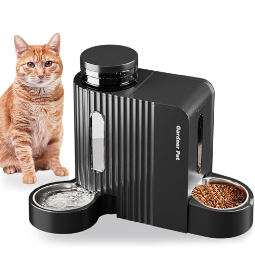 Automatic Gravity Cat Food Feeder and Water Dispenser Stainless Steel Two