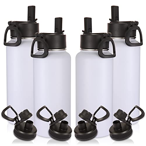 32oz Insulated Water Bottles Bulk 4 Pack with Straw Lid & Spout Lid (4 Count)