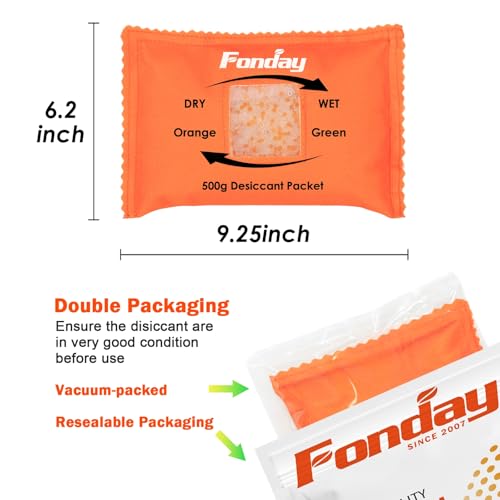 500Gram 2Packets Fonday Moisture Indicating Silica Gel Desiccant Packs