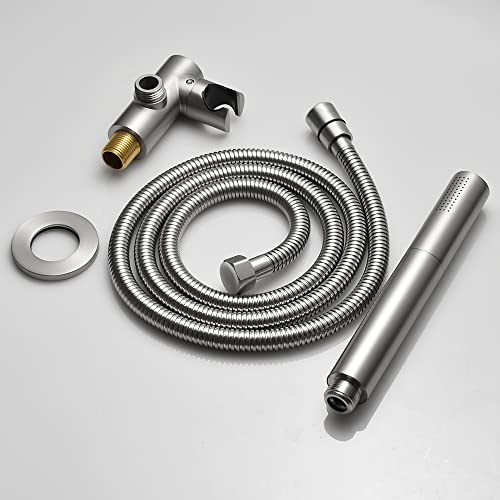 Brushed Nickel Dual Modes Brass Shower Wand High Pressure 7 Inch Brushed Finish Shower Head Sprayer Hand 2 In 1 Function Handheld Shower Head Set with 59 Inch Hose