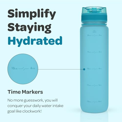 Motivational Water Bottle with Time Marker & Fruit Infuser 32 oz