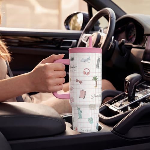 Travel Lover Stainless Steel Locking Lid Silicone Straw Tumbler with Handle 40oz