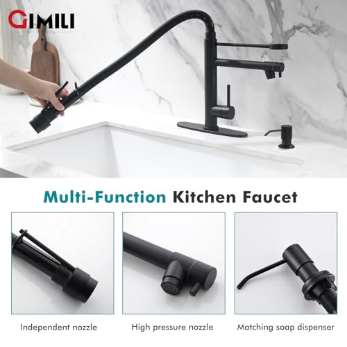 Matte Black Kitchen Faucet with Soap Dispenser and Pull