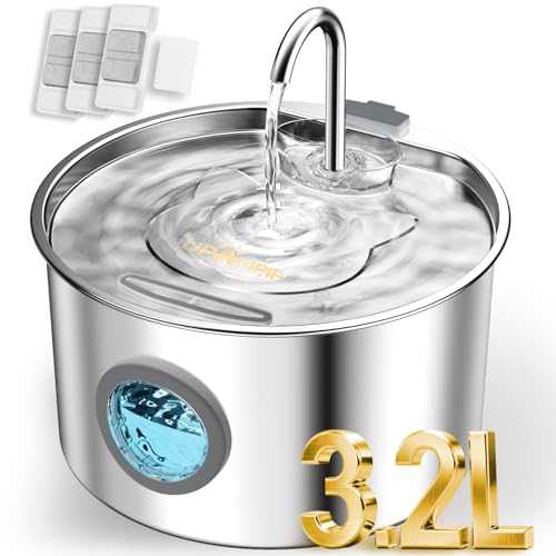 108oz 3.2L Stainless Steel Cat Water Fountain with Detachable Tank