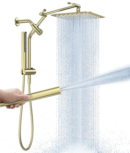 All Metal 10" Luxurious Brushed Gold Rain Shower Head with Handheld