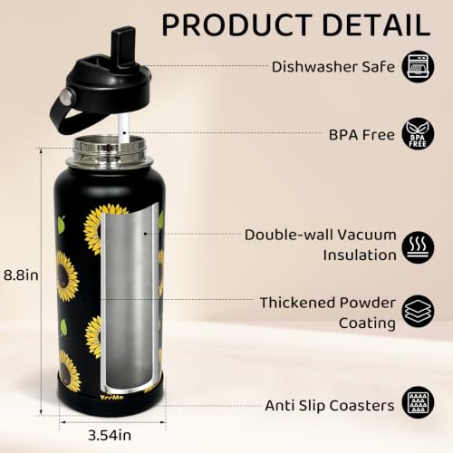 32oz Sunflower Gift Stainless Steel Water Bottle with Straw