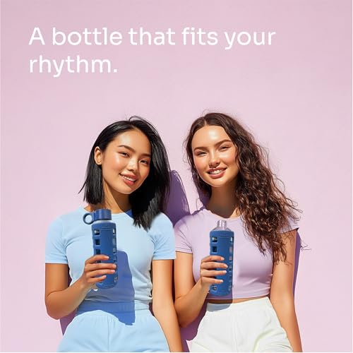 40oz / 32oz / 22oz / 12oz Borosilicate Glass Water Bottle with Time & Volume Markers, Silicone Sleeve, Stainless Steel Lid | Reusable Glass Bottle for Water & Juice (12oz Chinese Porcelain)