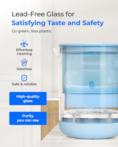 PT-72B-A Glass Alkaline Water Filter Pitcher, 7-Cup, Blue