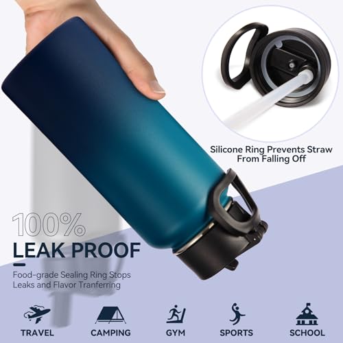 32 oz Insulated Water Bottle with 2 Lids