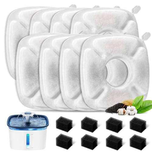 16 Pcs Cat Fountain Replacement Filters：8 Pack Cat Water Fountain Replacement Filters & 8 Pack Pre (8 Count)