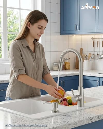 Brushed Nickel Kitchen Faucet with Soap Dispenser &Pull Down Sprayer