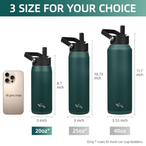 20 oz Insulated Stainless Steel Water Bottle with 3 Lids