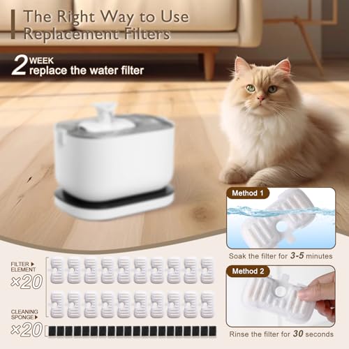 20 Packs Filter Replacement Compatible with PETLIBRO Cat Water Fountain PLWF005