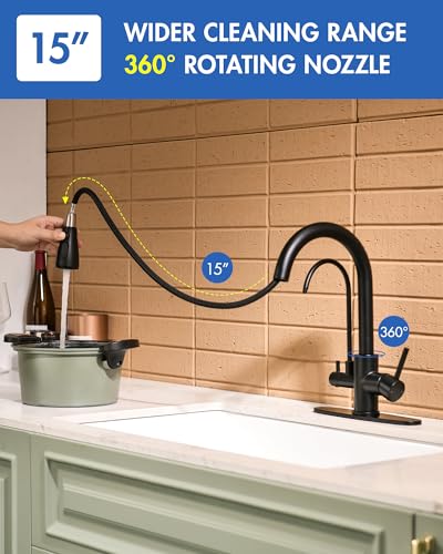 3 in 1 Black Kitchen Faucet with Pull Down Sprayer and Water Filter
