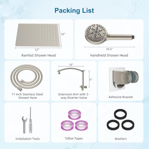 Metal 12" High Pressure Rain Shower Head Combo
