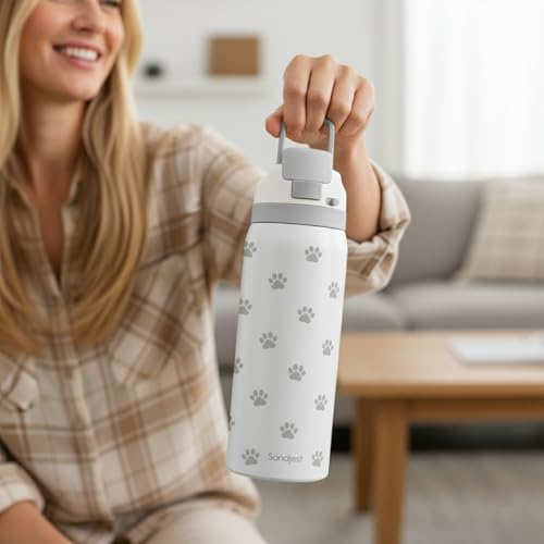 Paw Print Insulated Stainless Steel Water Bottle with Straw for Sports and Travel