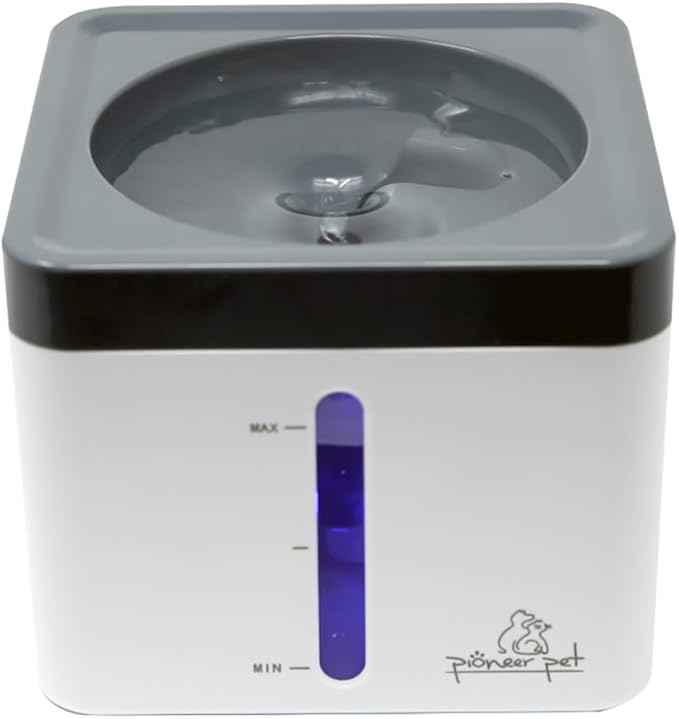 Pioneer Pet Mini Vortex Pet Water Fountain, 80oz/2.3L Cat Water Dispenser, Automatic and Self Cleaning Bowl with LED Light, Perfect for Indoor Cats, Dogs, and Multiple Pets, USB Plug-in