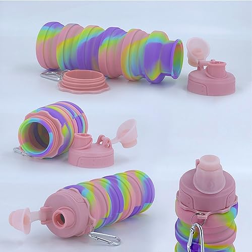 Collapsible Water Bottles Two Pack Travel Sports Portable Sport Water Bottle comes with mountaineering Buckle 500ml silicone Water (2 Count)